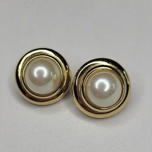 Timeless Gold and Pearl Button Earrings
